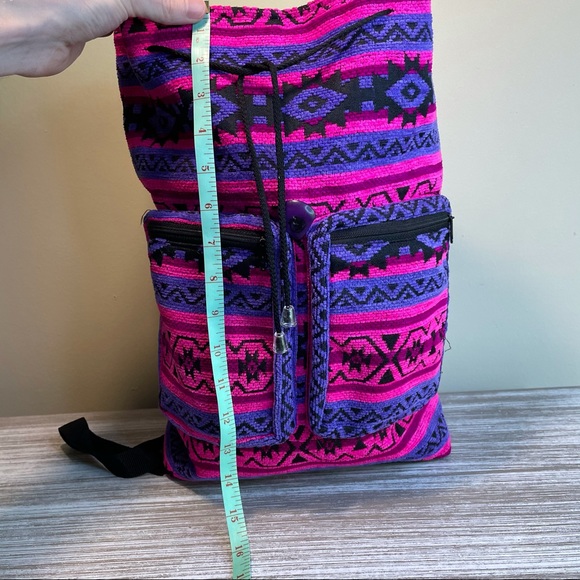 Aztec Women's Bag Drawstring Backpack Adjustable With Pockets Pink Purple Boho - Picture 7 of 14